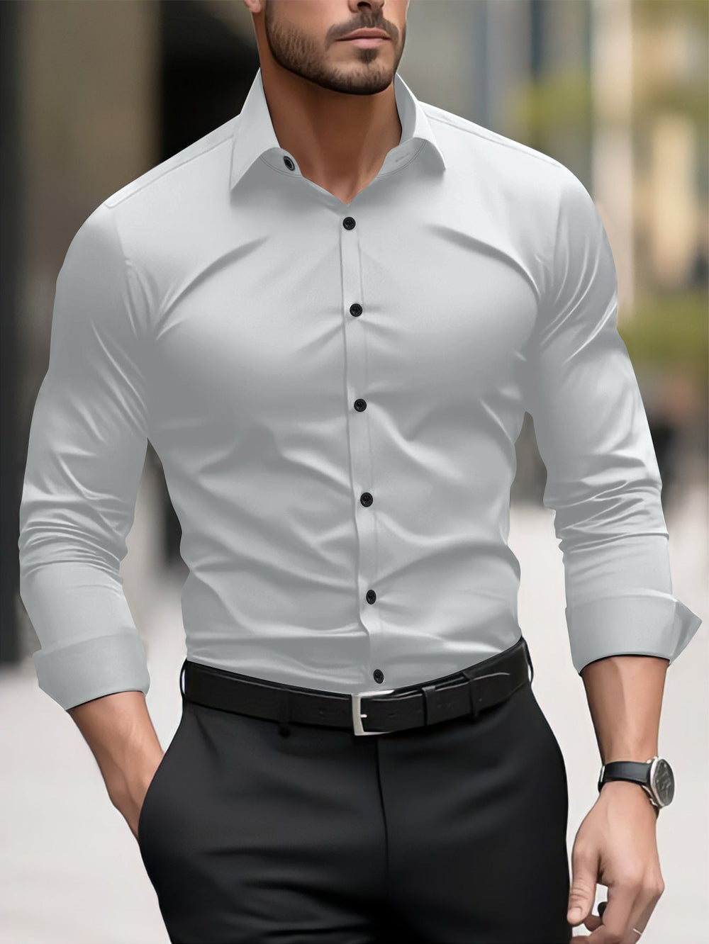 Herren Slim-Fit Langarmhemd mit modernem Schnitt und eleganten Akzenten
