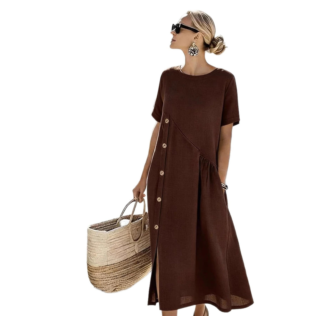 Damen Luftiges Sommerkleid mit seitlicher Knopfleiste, kurzen Ärmeln und Schlitz Shop Nory