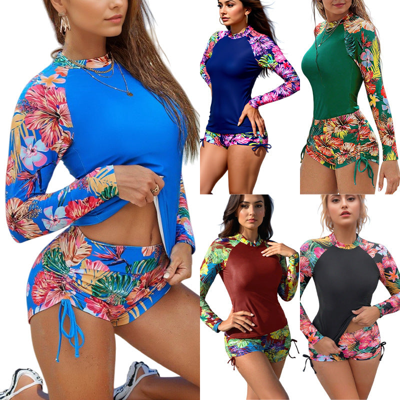 Damen Rashguard mit floralem Design und kurzen Hosen Shopnory