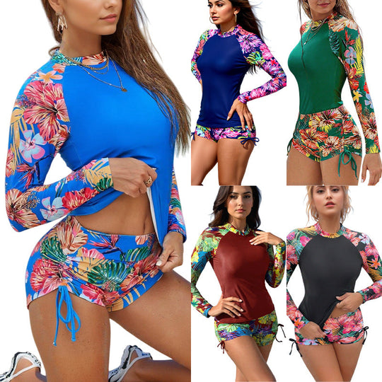 Damen Rashguard mit floralem Design und kurzen Hosen Shopnory