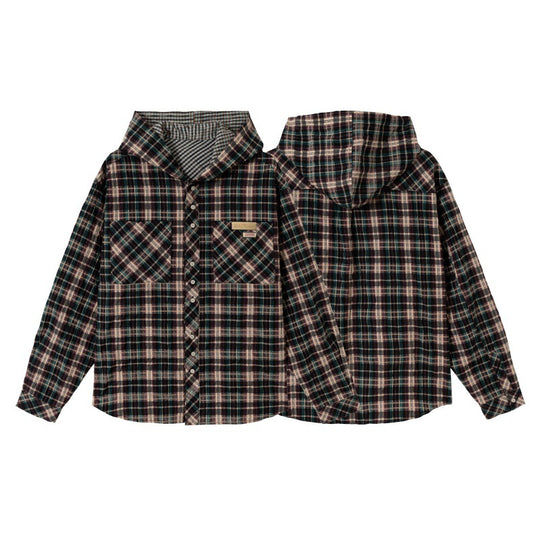 Unisex Kapuzen-Flanellhemd im Oversize-Karo mit Brusttaschen Shop Nory