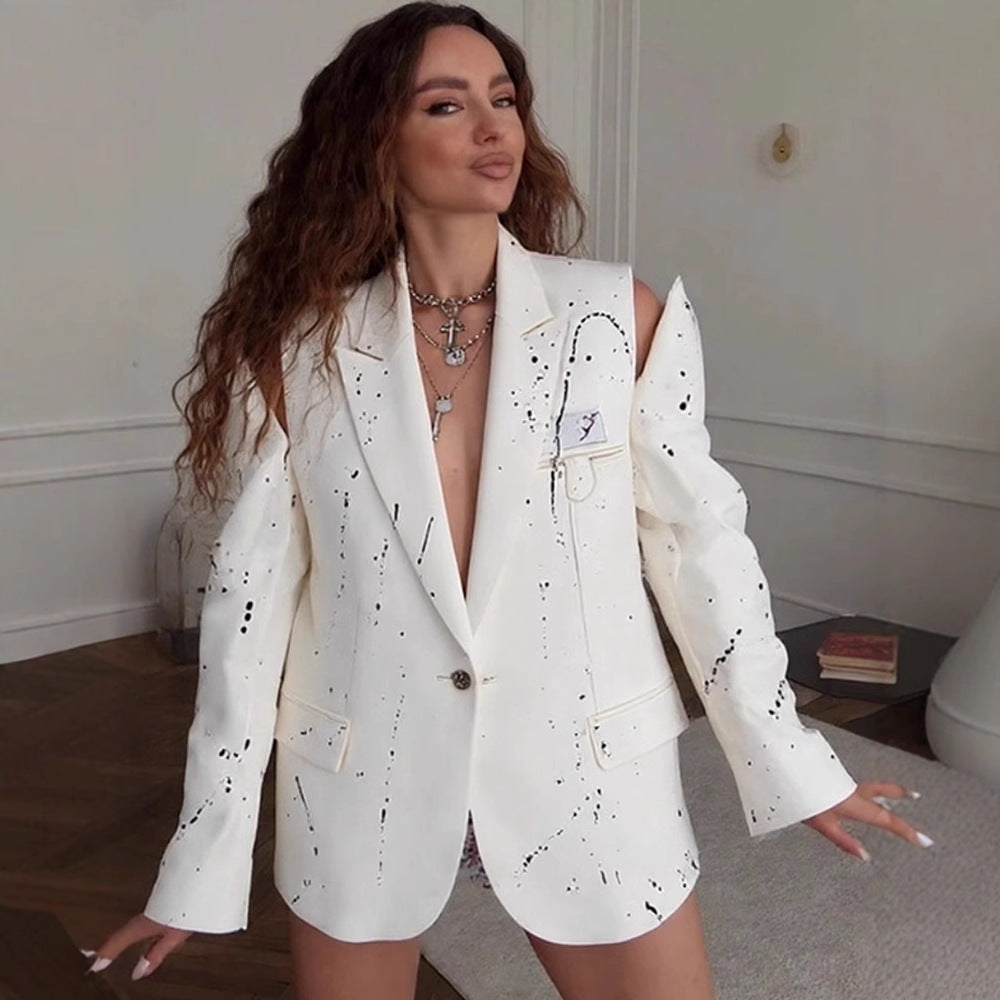 Damen Oversize-Blazer mit Cut-Out-Ärmeln und Paint-Splatter-Optik Shop Nory