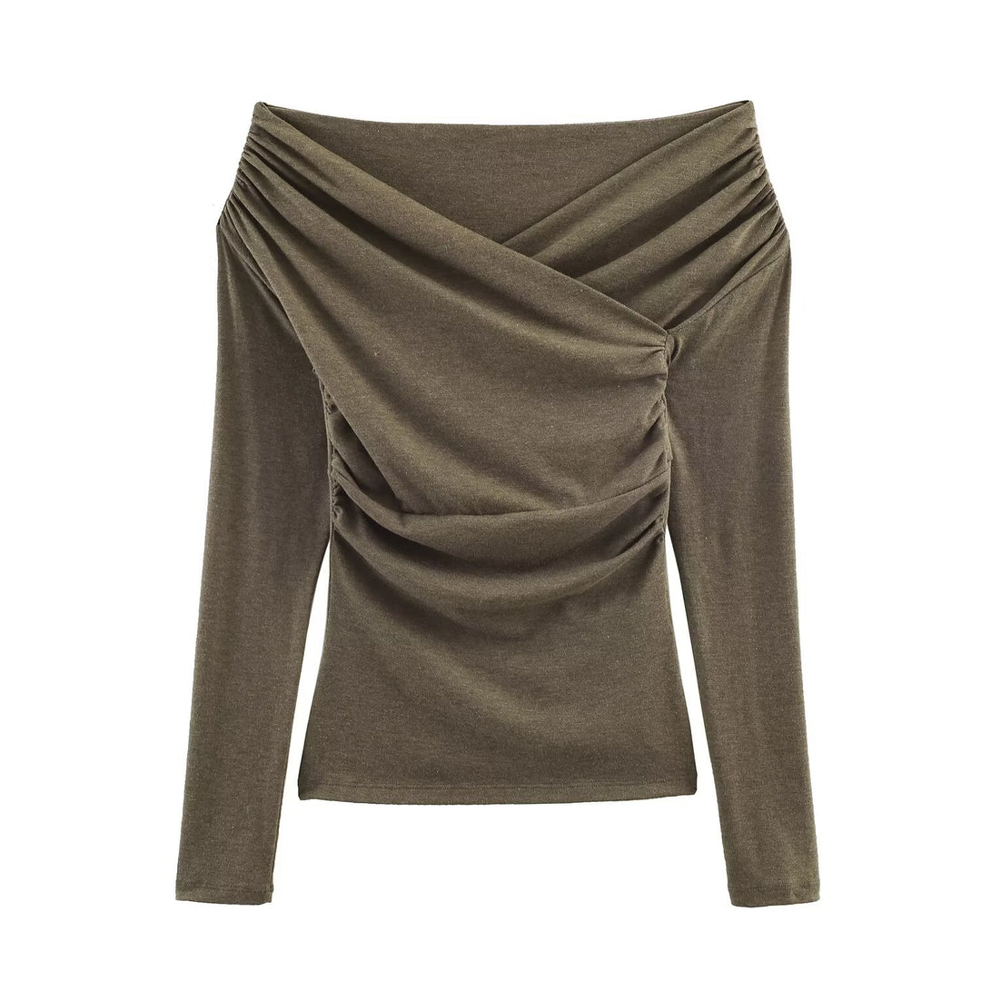 Damen Schulterfreies gerafftes Langarmtop mit Wickel‑Drapierung Shop Nory