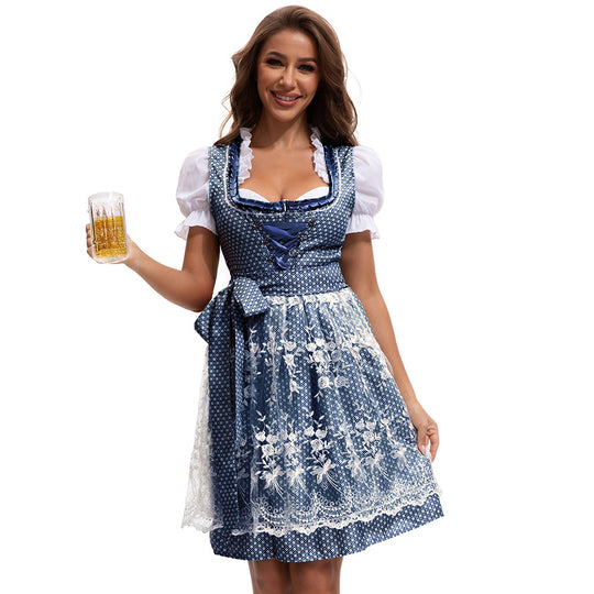 Damen nan traditionelles Dirndlkleid mit Herzausschnitt geschnürter Taille und Spitzen-Schürze Shop Nory