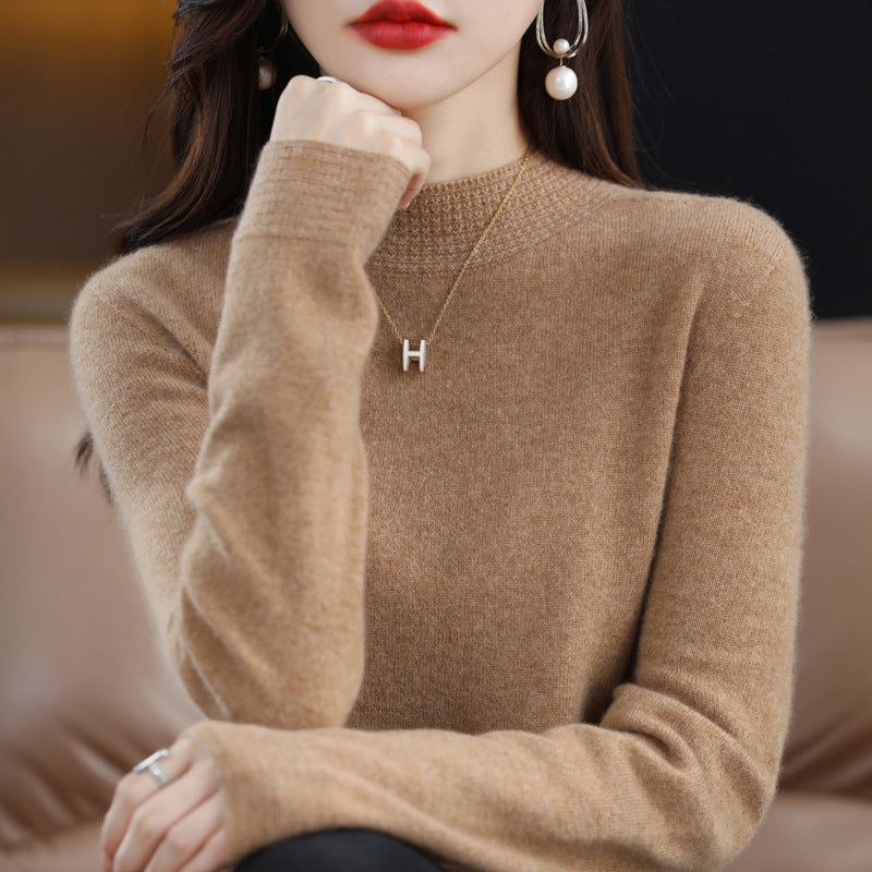 Damen Leichter Feinstrick-Mockneckpullover mit strukturierter Kragenblende Shop Nory