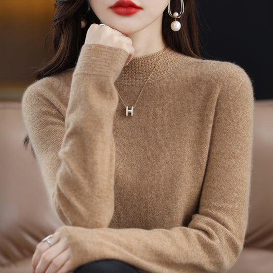 Damen Leichter Feinstrick-Mockneckpullover mit strukturierter Kragenblende Shop Nory