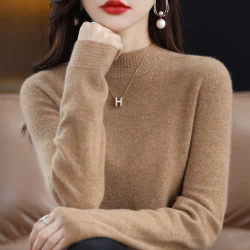 Damen Leichter Feinstrick-Mockneckpullover mit strukturierter Kragenblende Shop Nory