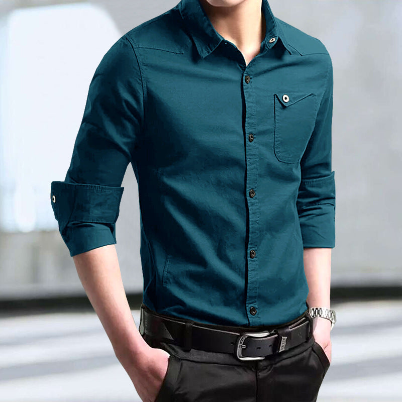 Herren Slim-Fit Baumwollhemd mit Brusttasche und Kontrastknöpfen Shop Nory