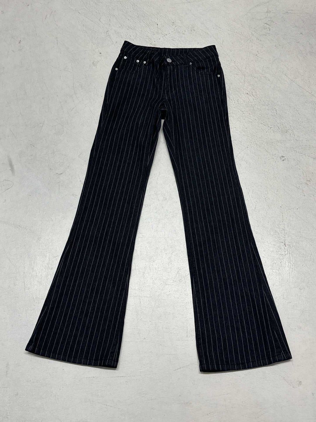 Damen nan taillierte Nadelstreifen Palazzo-Hose mit hohem Bund, Bügelfalte und weitem Bein Shop Nory