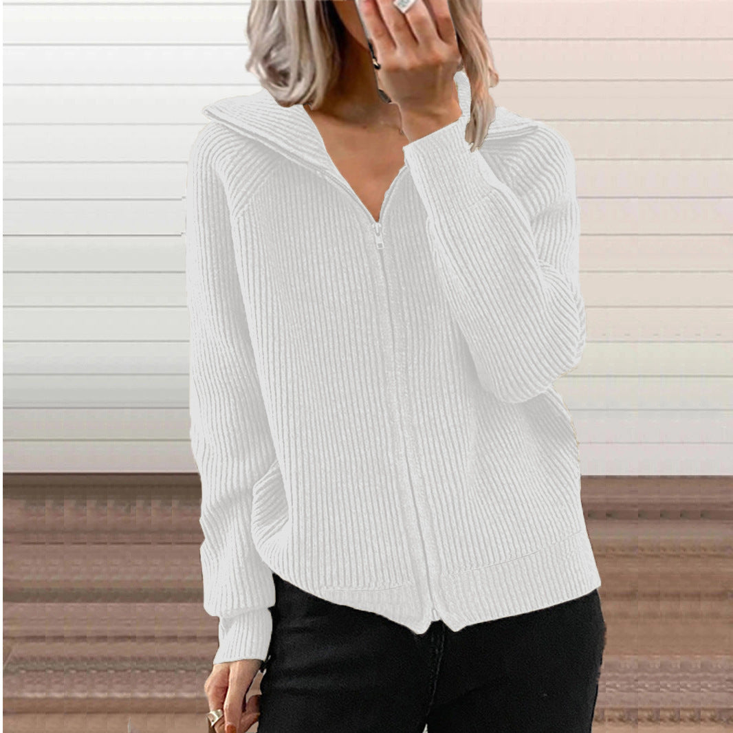 Damen Gerippte Kapuzen-Strickjacke mit Reißverschluss und Eingrifftaschen Shop Nory