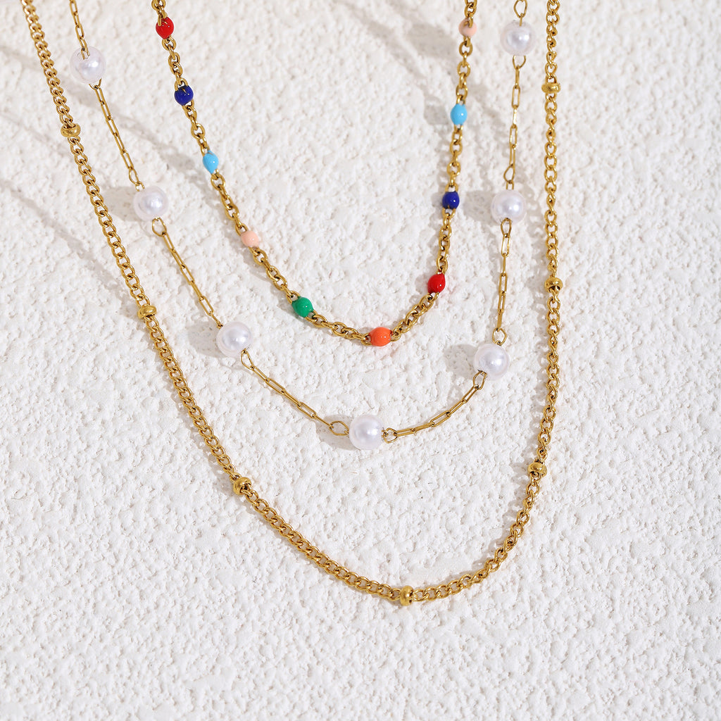 Damen mehrlagige Kette mit bunten Perlen Shop Nory