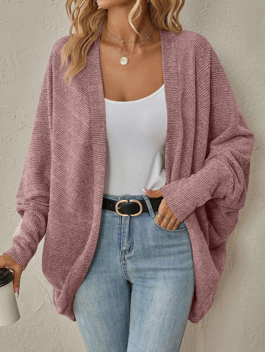 Damen Oversize Offener Strickcardigan mit Strukturstrick und weiten Trompetenärmeln Shop Nory