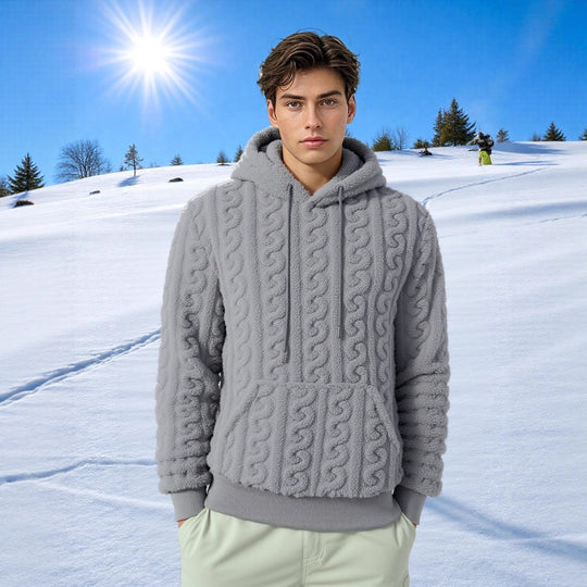 Herren Flauschiger Sherpa-Hoodie mit Zopfmuster, Kängurutasche und Rippbündchen Shop Nory