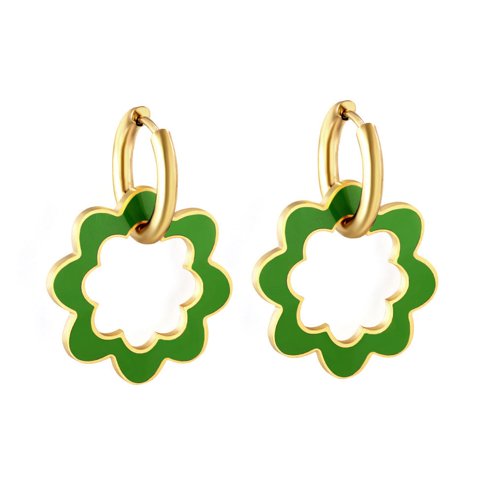 Damen Hängende Ohrringe im floralen Design mit goldfarbener Umrandung Shop Nory