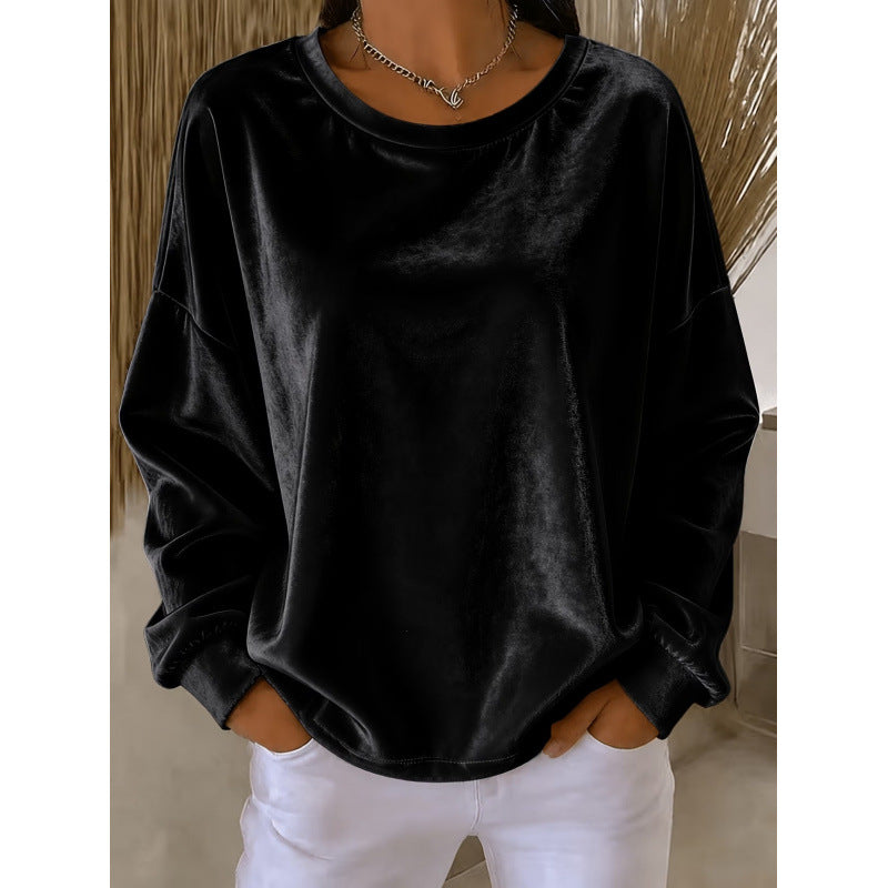 Damen Samt-Oversize-Sweatshirt mit Rundhalsausschnitt und eingesetzter Schulter Shop Nory