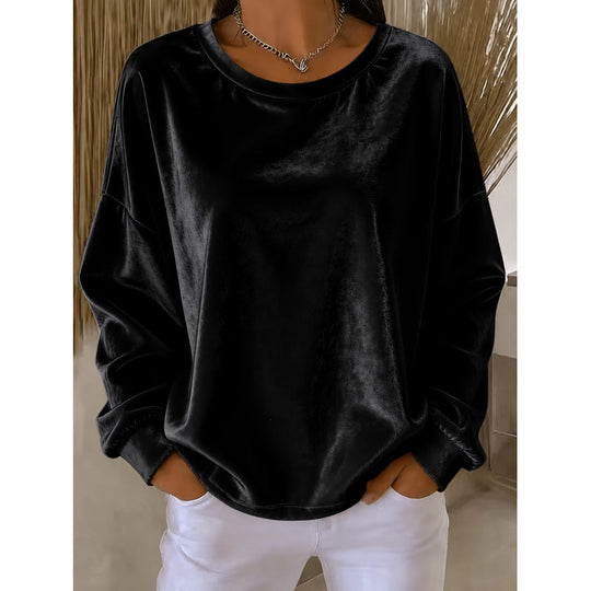 Damen Samt-Oversize-Sweatshirt mit Rundhalsausschnitt und eingesetzter Schulter Shop Nory