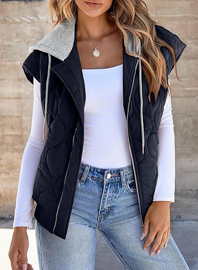 Damen gesteppte Weste mit Kapuze, tailliertem Schnitt und Reißverschluss Shop Nory