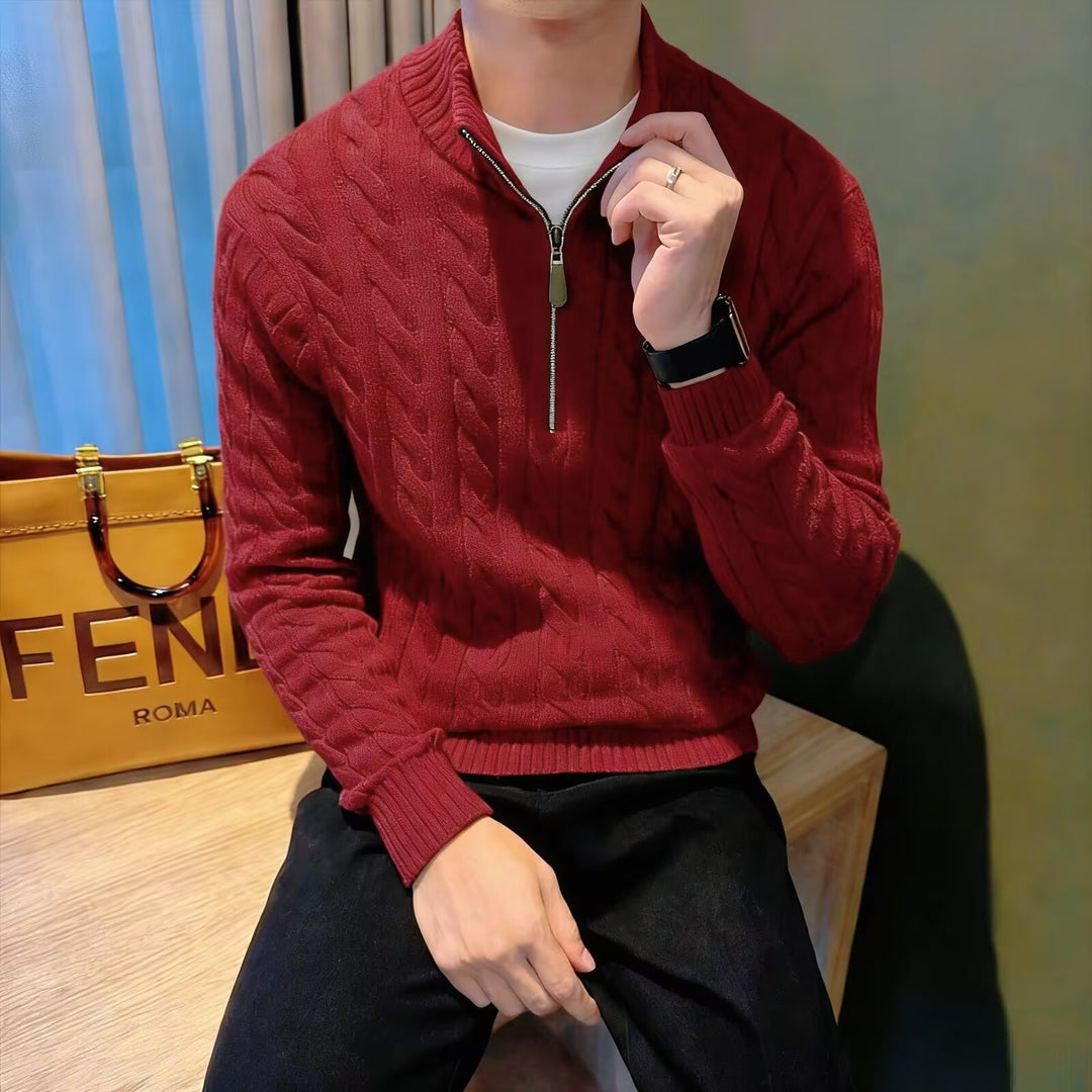 Herren Grobstrickpullover mit hohem Kragen und Reißverschluss Shop Nory