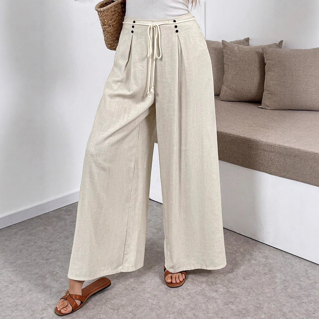 Damen Weite Palazzo-Leinenhose mit hohem Bund und Tunnelzug Shop Nory