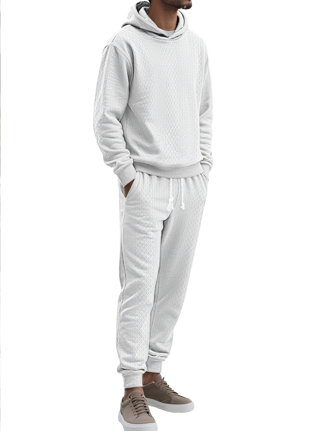 Herren Strukturierter Lounge-Set mit Kapuzenpullover und Jogginghose Shop Nory
