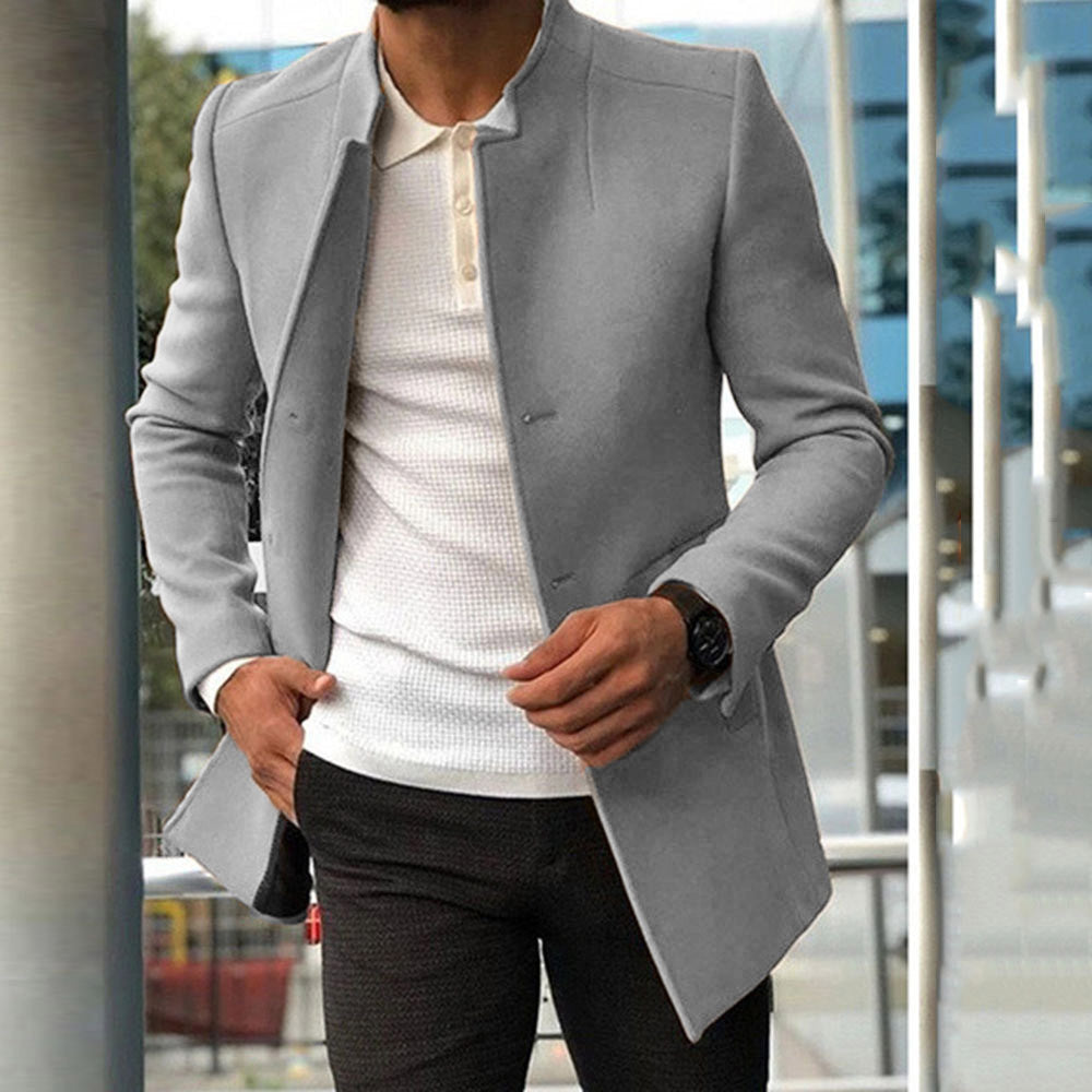 Herren moderner Blazer mit geradem Schnitt und elegantem Stehkragen