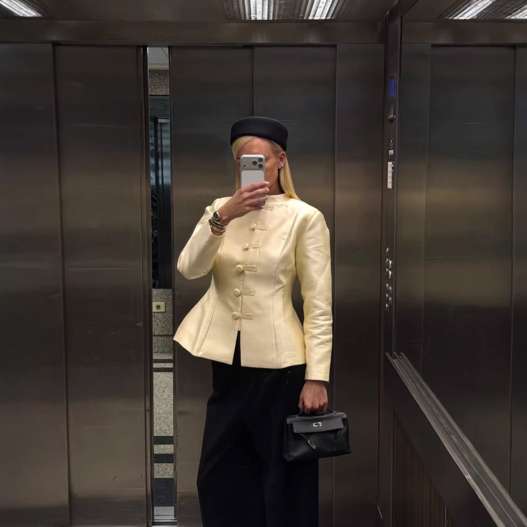 Damen Chinesisch inspiriertes Jackett mit Stehkragen und Zierknotenverschlüssen Shop Nory