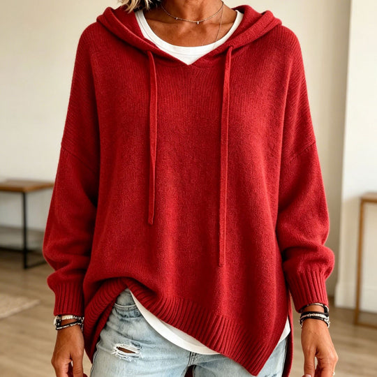 Damen Oversize Kapuzenpullover aus weichem Feinstrick mit Zier‑V‑Ausschnitt Shop Nory
