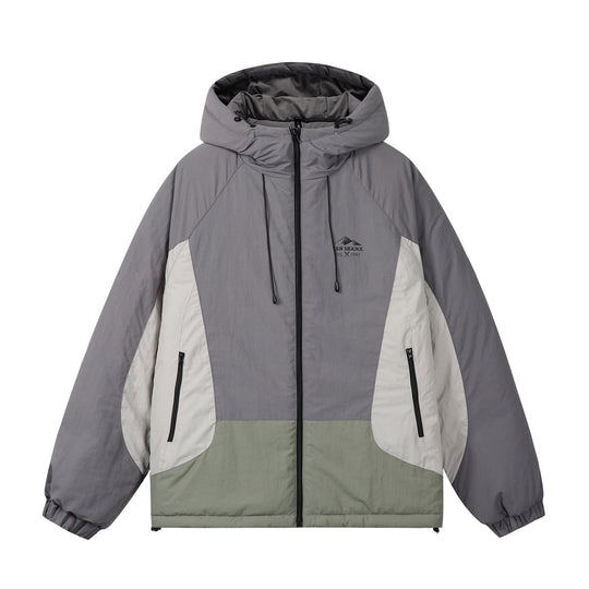 Unisex Boxy Colorblock Kapuzenpufferjacke mit winddichter Hülle und Reißverschlusstaschen Shop Nory