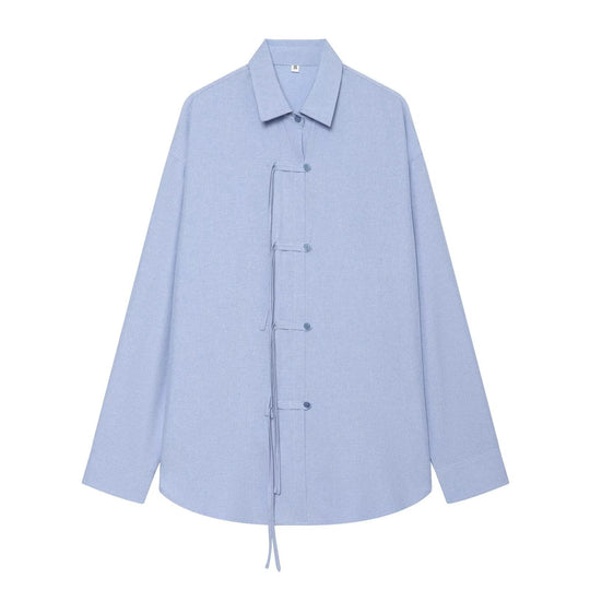 Damen Oversize-Hemdjacke mit Tunnelzug, Zierknotenverschluss und Hemdkragen Shop Nory