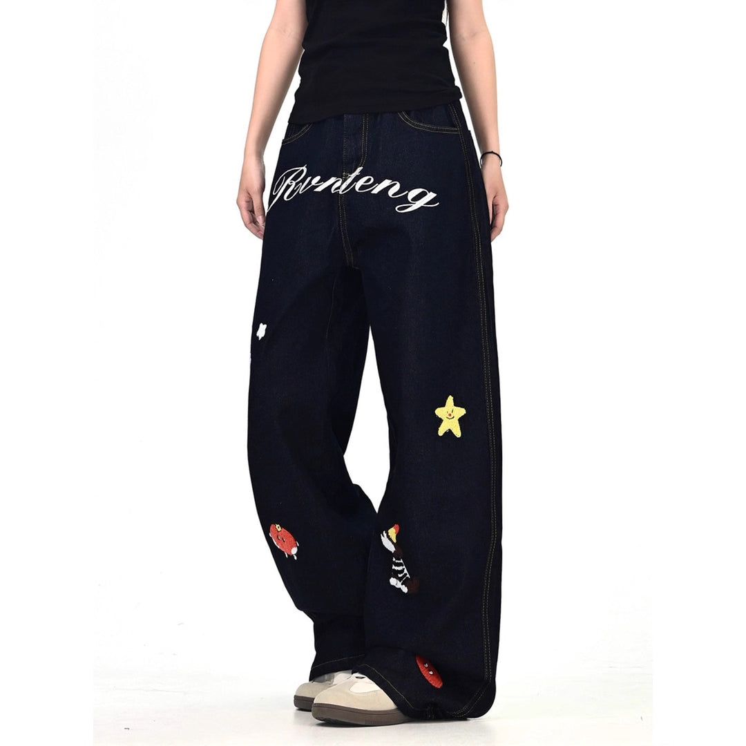 Damen Weitgeschnittene Kostümjeans mit buntem Stickdesign Shop Nory
