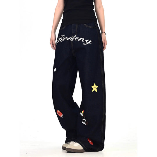 Damen Weitgeschnittene Kostümjeans mit buntem Stickdesign Shop Nory