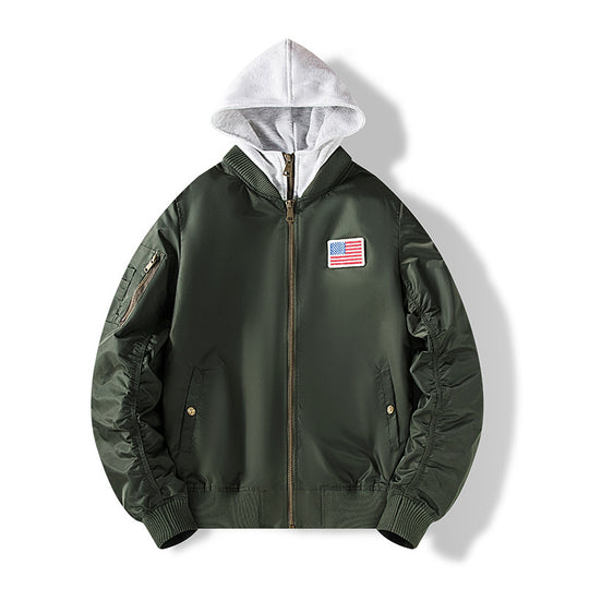 Herren Nylon‑Bomberjacke mit integrierter Sweatkapuze und Ärmel‑Utility‑Tasche Shop Nory