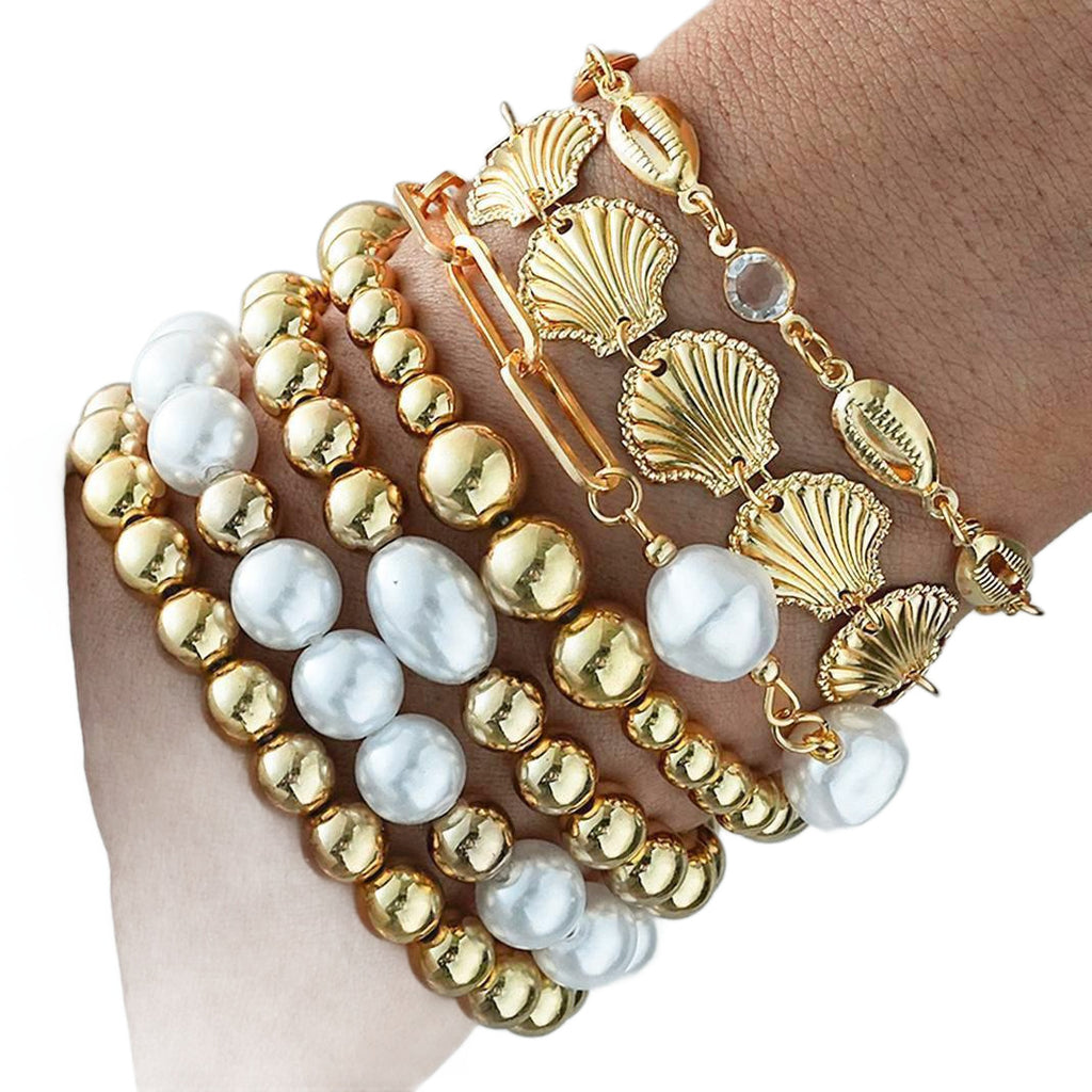 Damen Armband-Set mit luxuriösen Perlen und maritimen Muschelanhängern Shop Nory