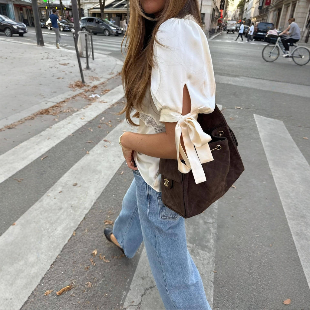 Damen Satinbluse mit Spitzenakzenten Shopnory