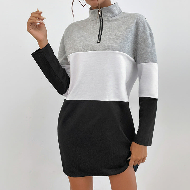 Damen Colorblock-Kurzkleid mit Stehkragen und Halbreißverschluss Shop Nory