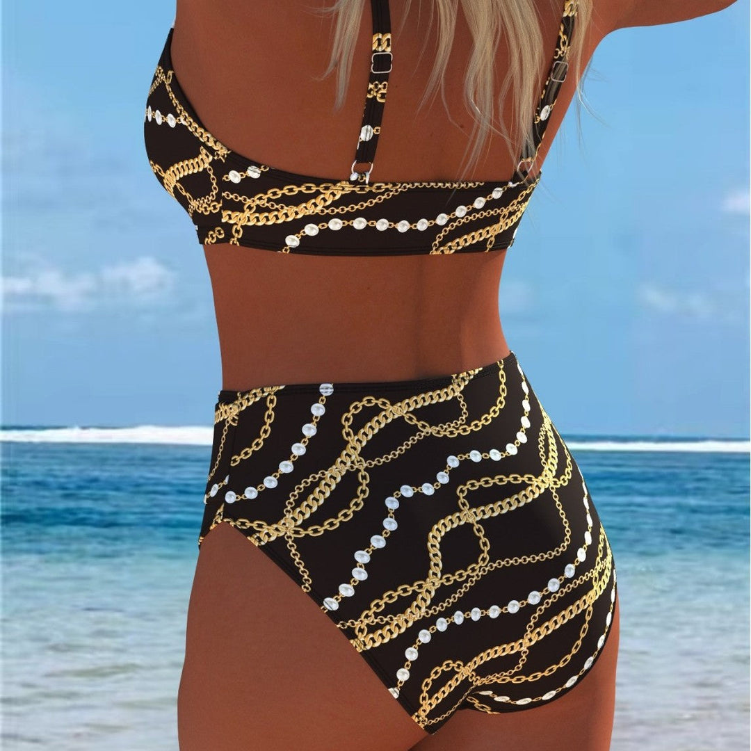 Damen Bikini-Set mit luxuriösem Ketten-Design und hohem Taillenbund Shopnory