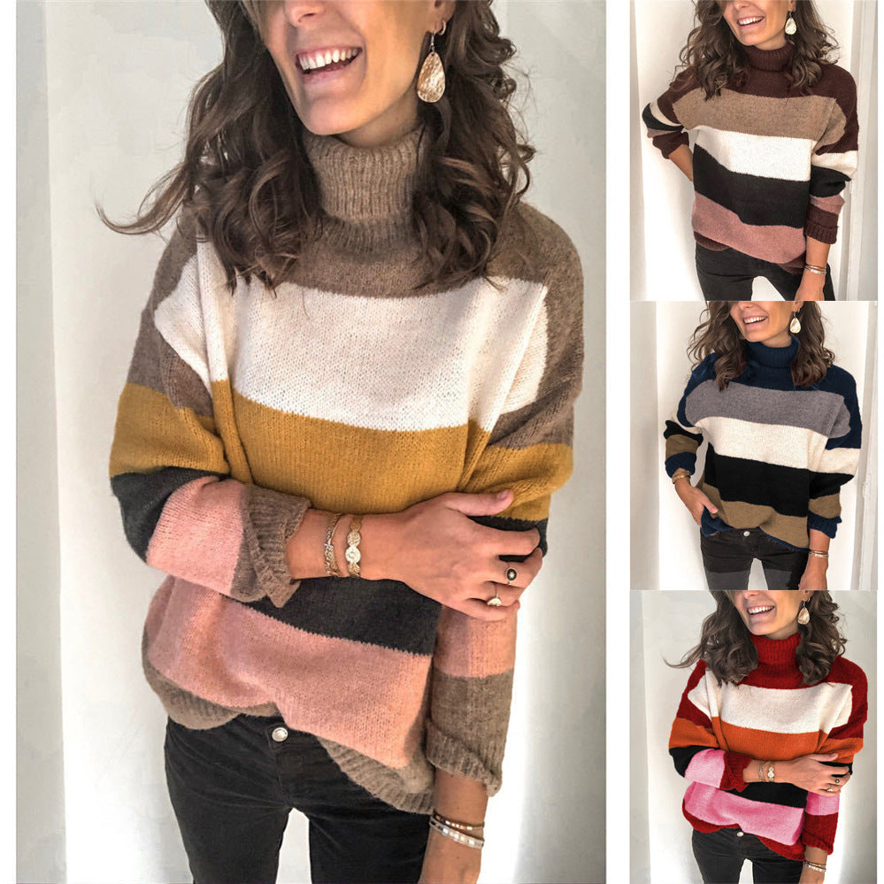 Damen Oversize Rollkragenpullover mit breiten Blockstreifen und weichem Strick Shop Nory
