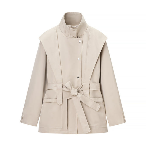 Damen Kurzjacke mit Cape-Schulter, Stehkragen und Taillengürtel Shop Nory