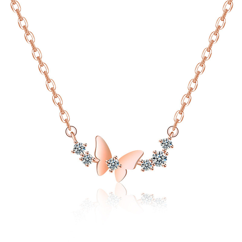 Damen Halskette mit filigranem Schmetterlingsdesign und funkelnden Zirkonia Shop Nory