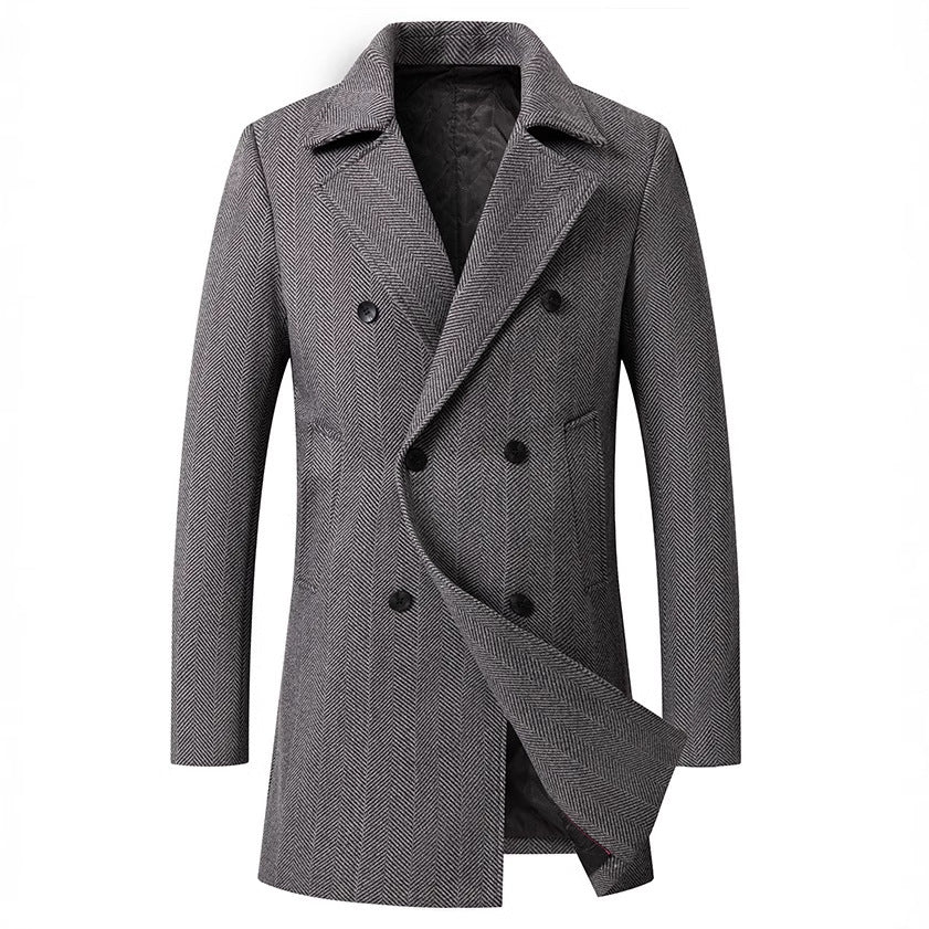 Herren Zweireihiger Fischgrat-Wollmix-Carcoat mit taillierter Schnittführung und gesteppter Thermofütterung Shop Nory