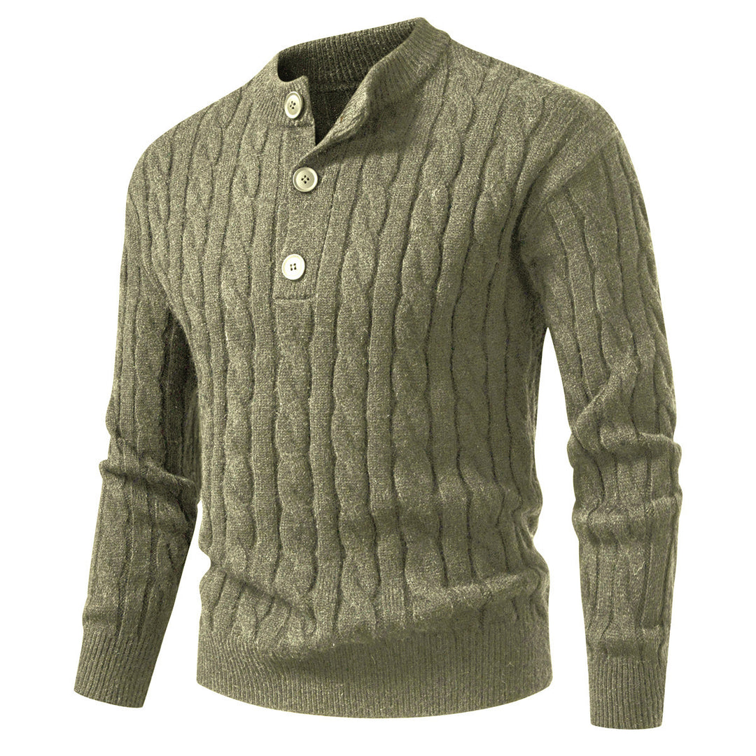 Herren Zopfmuster-Pullover mit kurzer Knopfleiste und Stehkragen Shop Nory