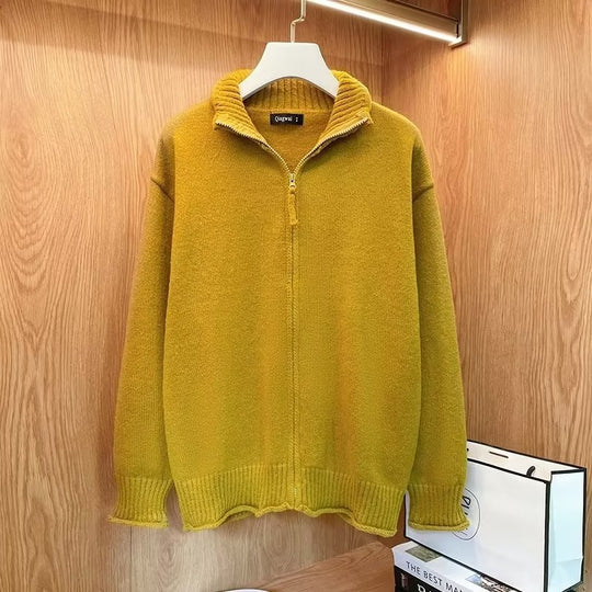 Unisex Komfortabler Reißverschluss-Strickblouson mit geradem Schnitt und Stehkragen Shop Nory