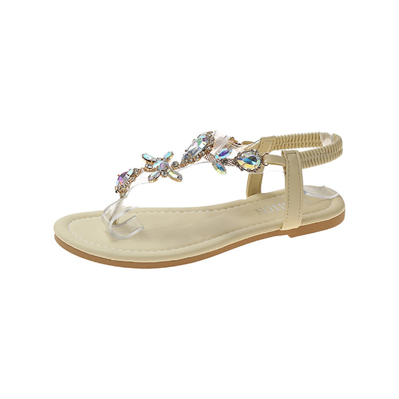 Damen elegante Zehentrenner-Sandalen mit funkelndem Strass