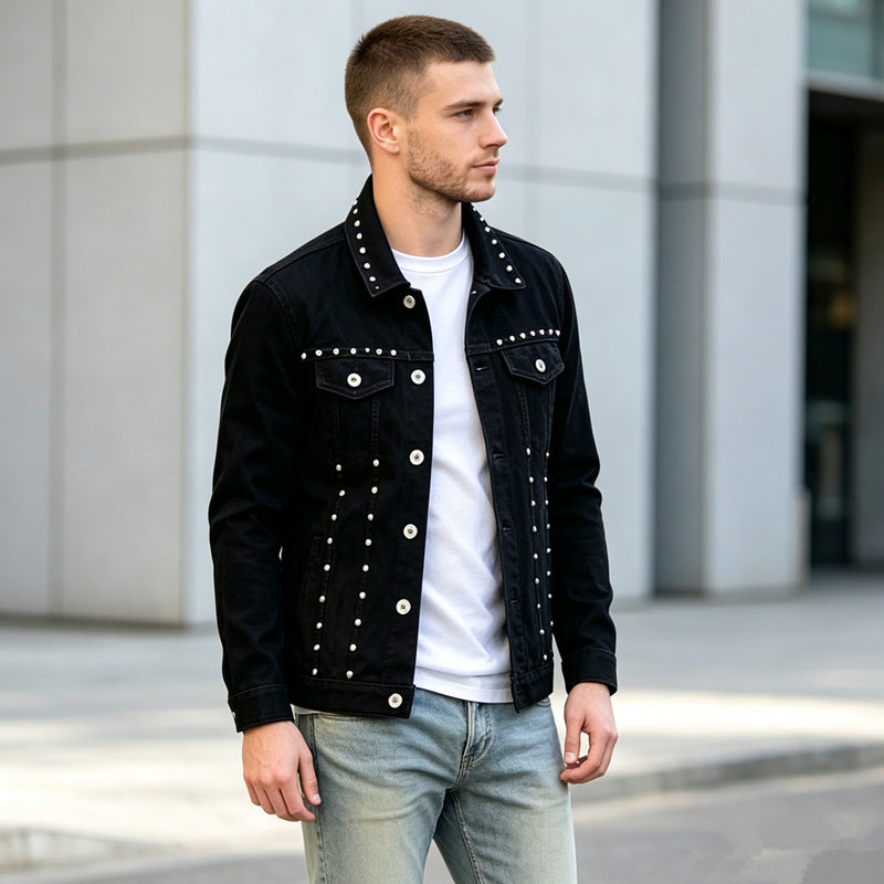 Herren Modische Jeansjacke mit Nieten Shop Nory