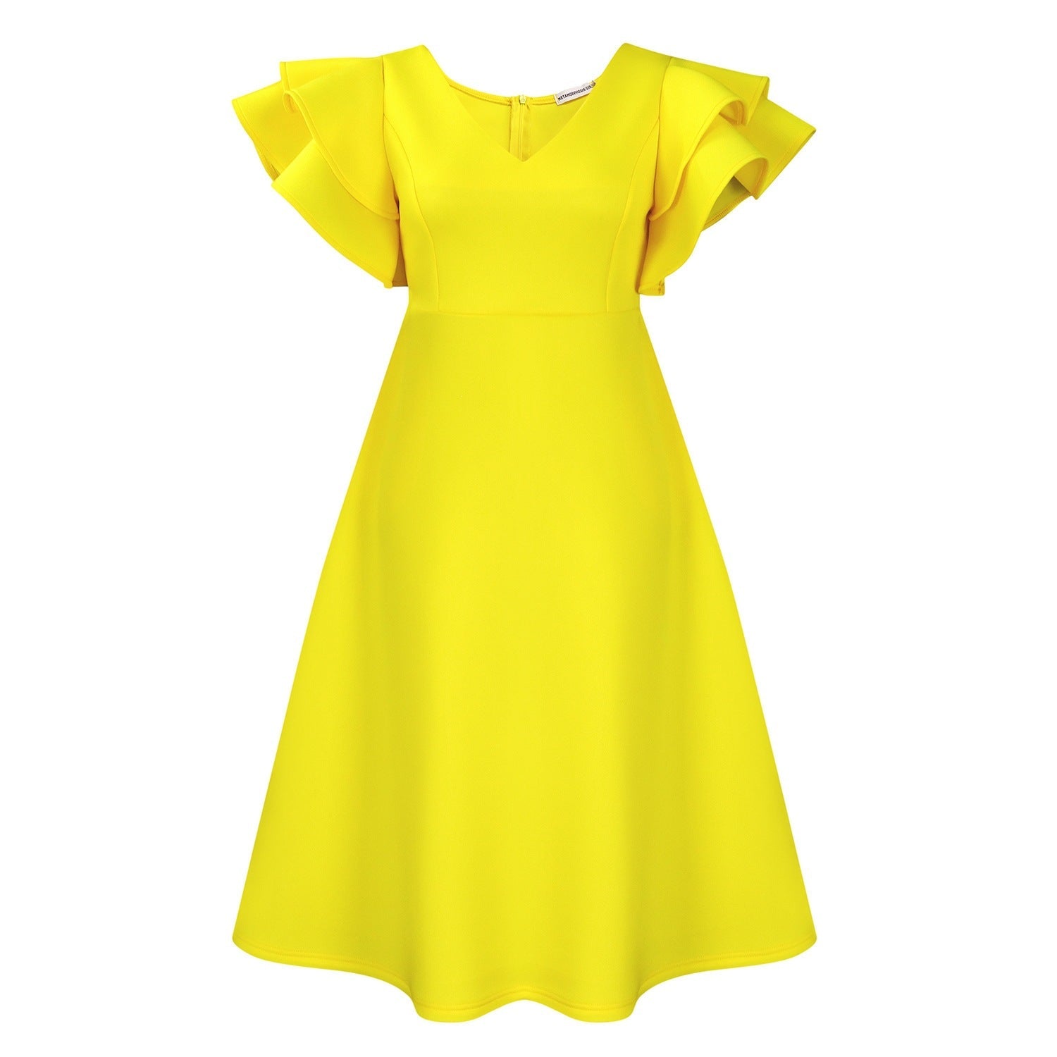 Damen Cocktailkleid A-Linie V-Ausschnitt Volantärmel