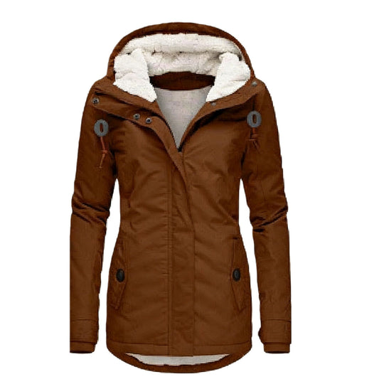 Damen Wasserabweisender Parka mit Teddyfutter, Kapuze und Taillierter Passform Shop Nory