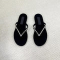 Damen Zehentrenner-Sandalen mit dekorativem Perlenschmuck und komfortablem Fußbett Shopnory