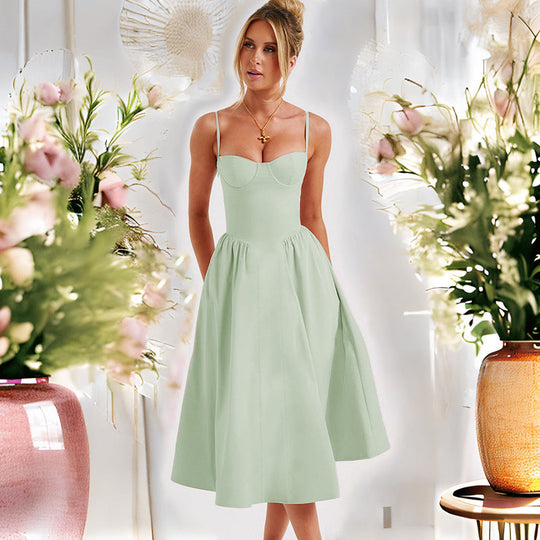 Damen Midikleid mit elegantem Bustier-Oberteil und fließendem Rock