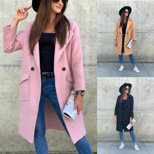 Damen Midilanger Wollmix Mantel im Clean-Cut mit Reverskragen und aufgesetzten Taschen Shop Nory