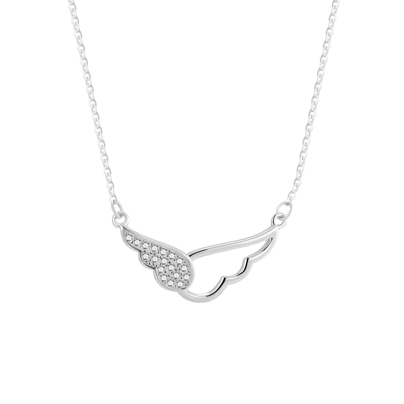 Damen elegante Halskette mit Flügel-Anhänger und funkelnden Zirkonia Shop Nory